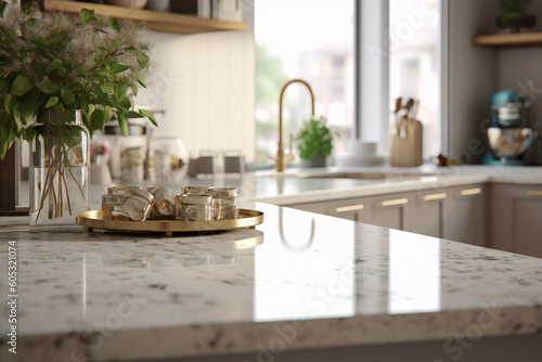 Traditional Granite Kitchen Countertop - Copy Space for Food and Product Presentation - Generative AI © Cody Turk