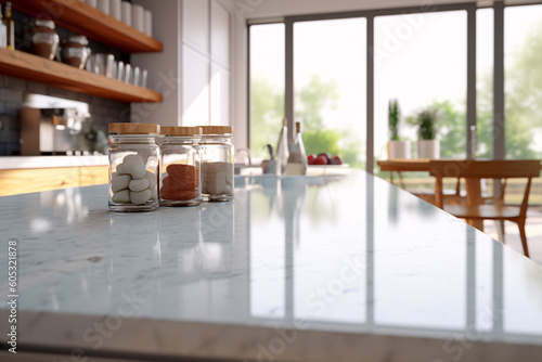Modern Granite Kitchen Countertop - Copy Space for Food and Product Presentation - Generative AI © Cody Turk
