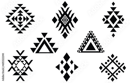 Oriental ethnic pattern. Set of ethnic ornaments. Tribal design, geometric symbols for tattoo, logo, cards, fabric decorative works. traditional print vector illustration. on white background.