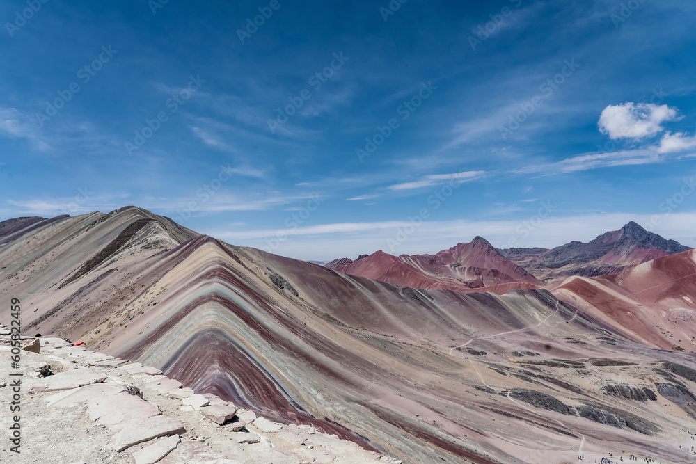 rainbow mountains in peru with blue sky - no people
