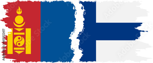 Finland and Mongolia grunge flags connection vector
