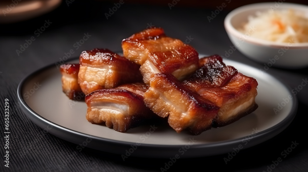 Roast pork skin food dish photo generative ai