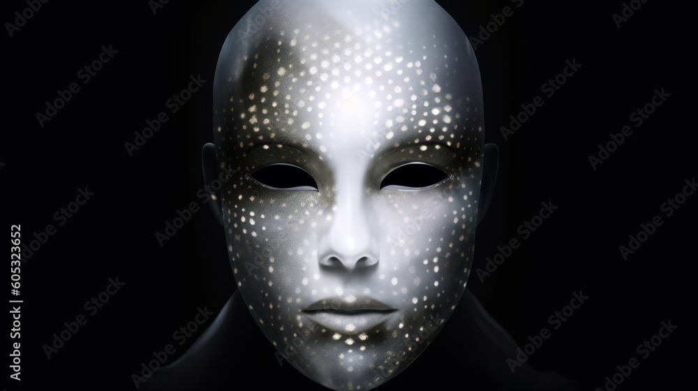 Alien faces design concept. Modern portrait of a stylish android man, brutal model face in makeup. Created with AI Alien faces design concept. Modern portrait of a stylish android man, brutal model face in makeup. Created with AI