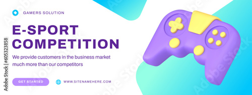 E sport competition cybersport video gaming tournament gamepad social media banner 3d icon vector