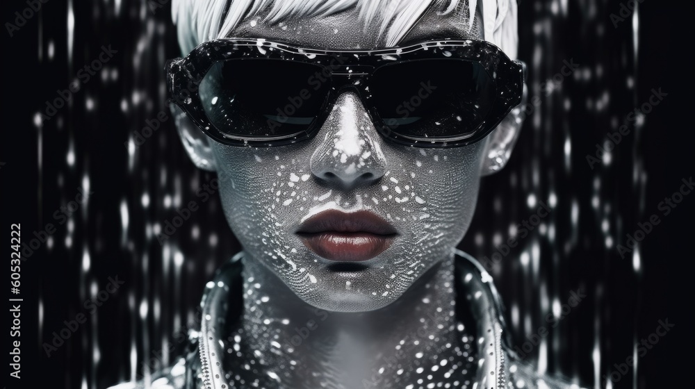Fashion glasses design concept. Modern portrait of a stylish man in designer sunglasses, brutal model face in makeup. Created with AI Fashion glasses design concept. Modern portrait of a stylish man in designer sunglasses, brutal model face in makeup. Created with AI