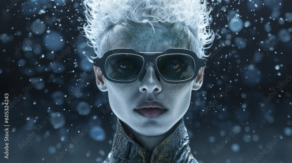 Fashion glasses design concept. Modern portrait of a stylish man in designer sunglasses, brutal model face in makeup. Created with AI Fashion glasses design concept. Modern portrait of a stylish man in designer sunglasses, brutal model face in makeup. Created with AI