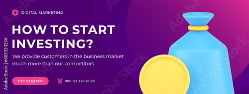 How to start investing financial business strategy social media banner template 3d icon vector