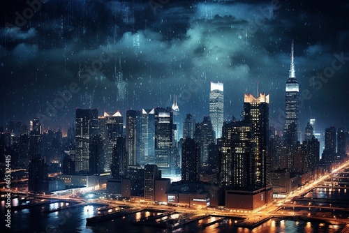 Rainy Nocturne: Urban Cityscape in Nighttime Rain - AI Generative
