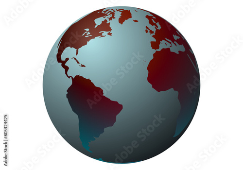 Icono del planeta Tierra en rojo y azul metálico con volumen