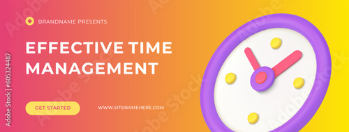 Effective time management workflow organization social media banner template 3d icon vector