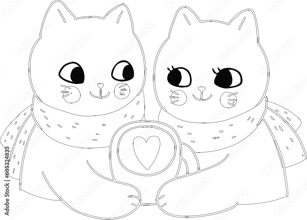 Fototapeta premium Cartoon Cats in Love