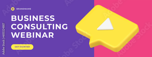 Business consulting webinar e learning educational video lesson social media banner 3d icon vector