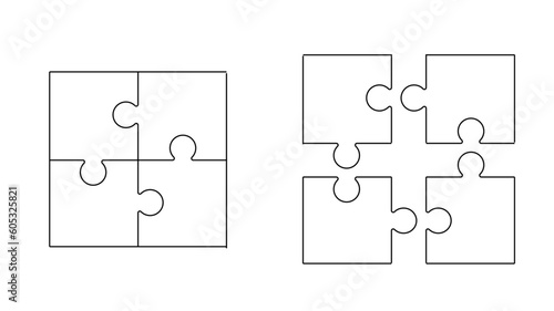 set of black geometric puzzle silhouette elements, kids puzzle game set made of lines and shapes, jigsaw vector illustration on white background, design for card, invitation, wallpaper, poster	