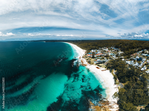Jervis bay Panorama Aerial Drone Picture of the white sand Hyams beach in New South Wales, Australia photo