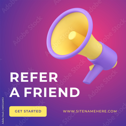 Referral friends marketing advert bonus share recommendation social media post 3d icon vector