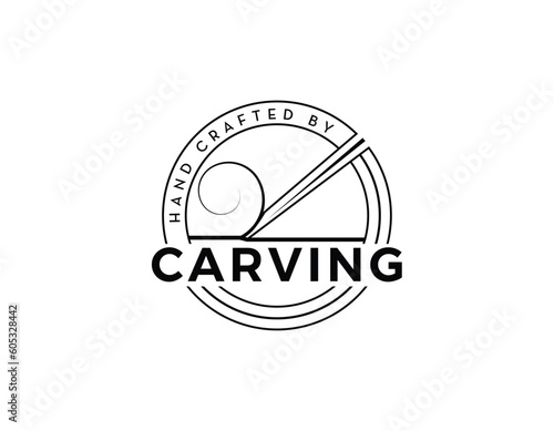 Simple Monogram Wood Carving Business Logo Design Template