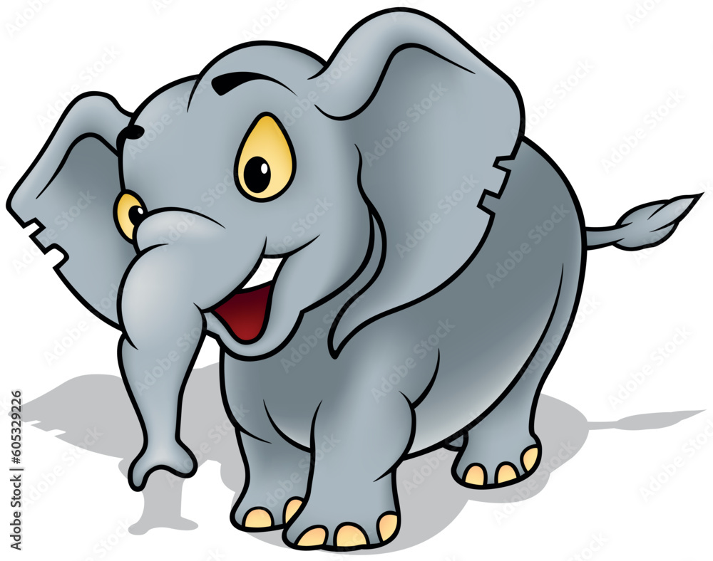 Obraz premium Cute Smiling Gray Elephant with Yellow Eyes