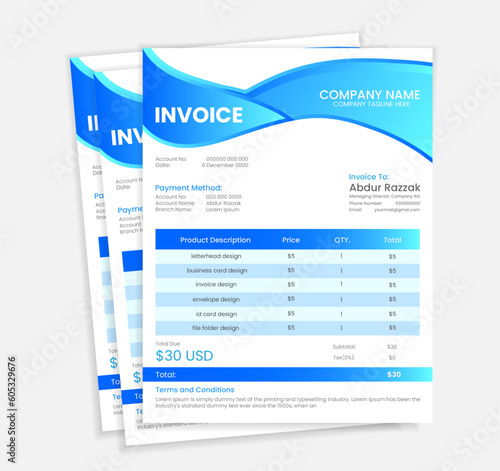 Invoice minimal design template. Bill form business invoice accounting