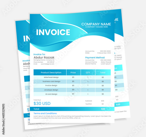 Invoice minimal design template. Bill form business invoice accounting