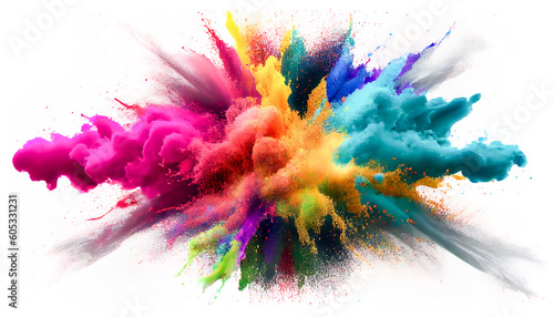 Explosion of colored powder isolated on white background. Generative AI, Generative, AI photo