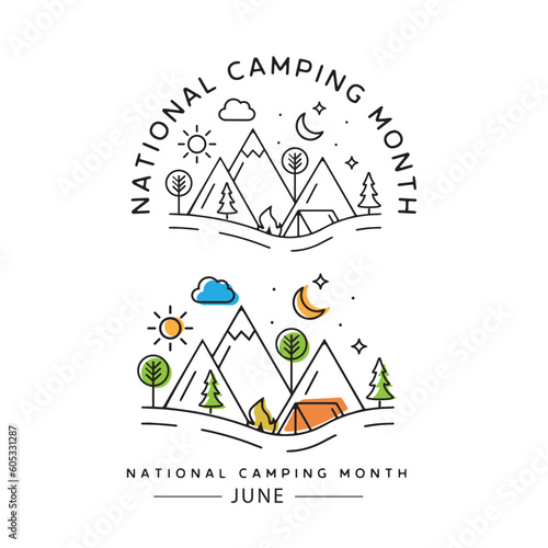 National camping month, vector, web banner, poster, card for social media.