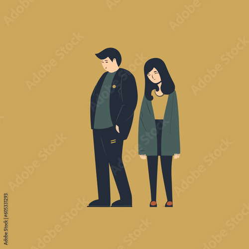 jealous girlfriend / unhappy couple simple minimal vector art