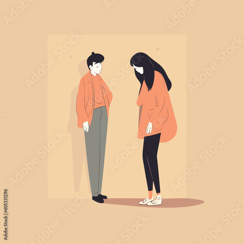 jealous girlfriend / unhappy couple simple minimal vector art
