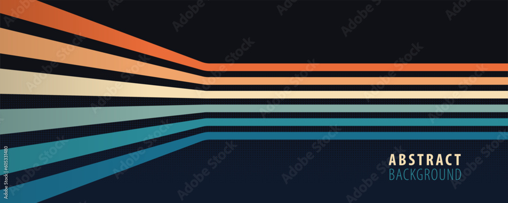 Simple abstract curvy 1970s rainbow line background design. Futuristic retro style concept with colorful wavy lines. Vector illustration