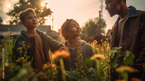 Teacher and Students in Garden, Generative AI photo