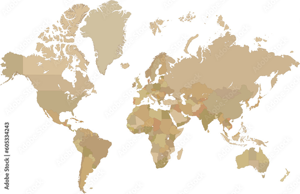Obraz premium Highly detailed world map on transparent background