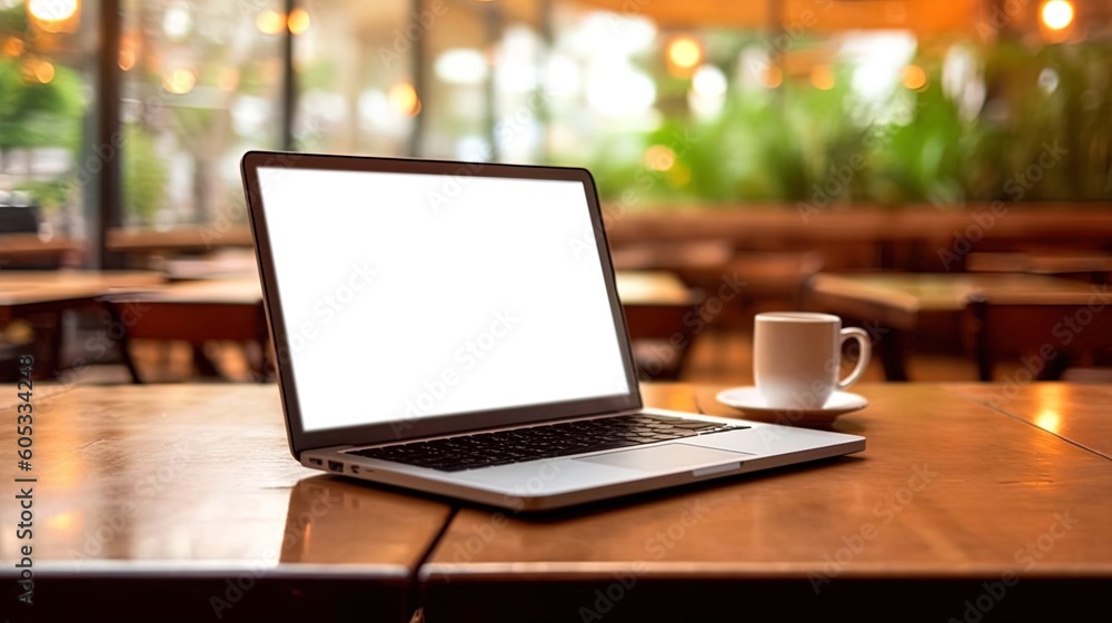 Laptop with blank screen on table workspace laptop showing blank screen background Laptop with blank screen on table workspace laptop showing blank screen background