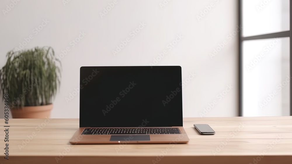 Laptop with blank screen on table workspace laptop showing blank screen background Laptop with blank screen on table workspace laptop showing blank screen background