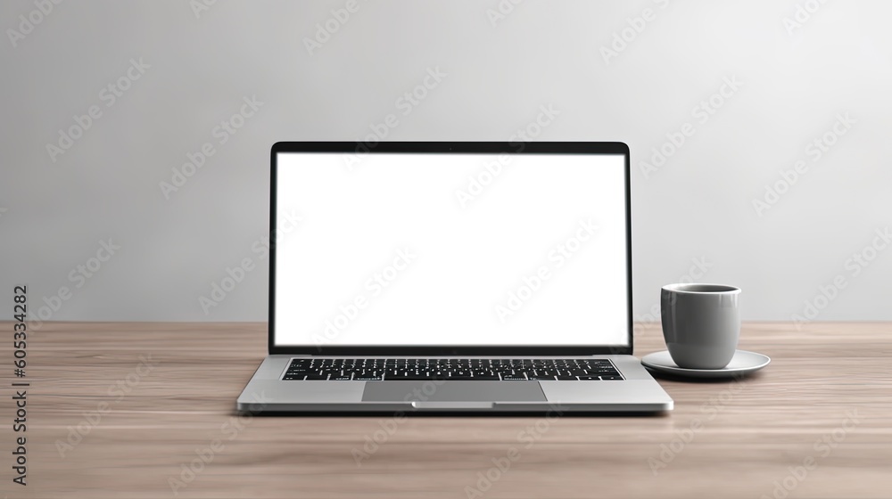 Laptop with blank screen on table workspace laptop showing blank screen background Laptop with blank screen on table workspace laptop showing blank screen background