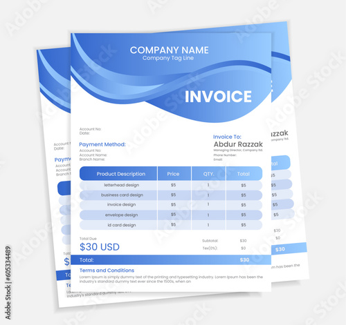 Invoice minimal design template. Bill form business invoice accounting