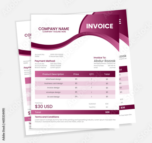 Invoice minimal design template. Bill form business invoice accounting