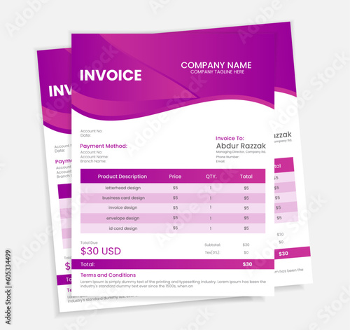 Invoice minimal design template. Bill form business invoice accounting