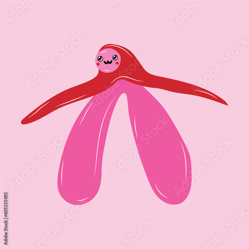 Reproductive system of the clitoris with kawaii eyes. Clitoral glans.Feminism theme and female genital organs. Vector in cartoon style.