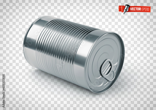 Vector realistic illustration of a tin can on a transparent background.