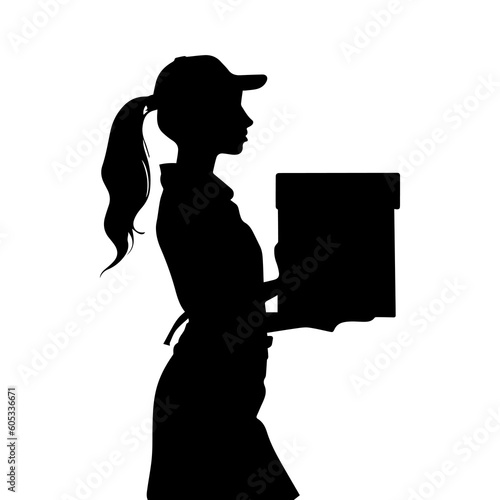 Vector illustration. Silhouette of a courier girl. Delivery service.