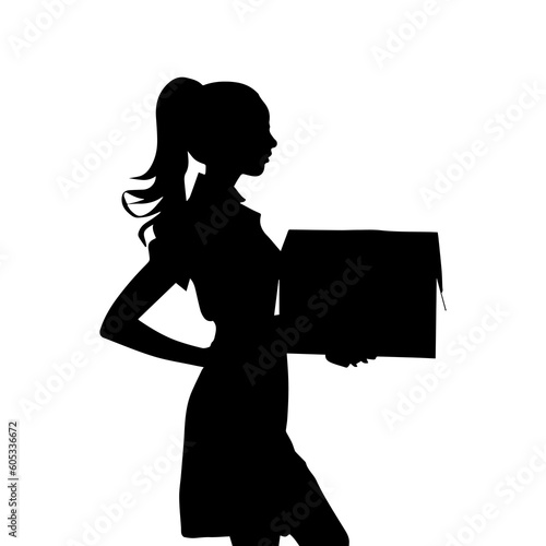 Vector illustration. Silhouette of a courier girl. Delivery service.