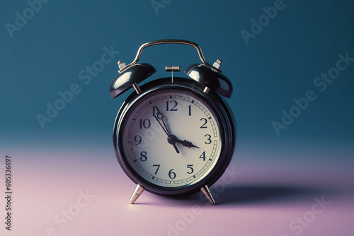 Alarm clock on pink background. Insomnia, time, wellbeing concept. Generative AI