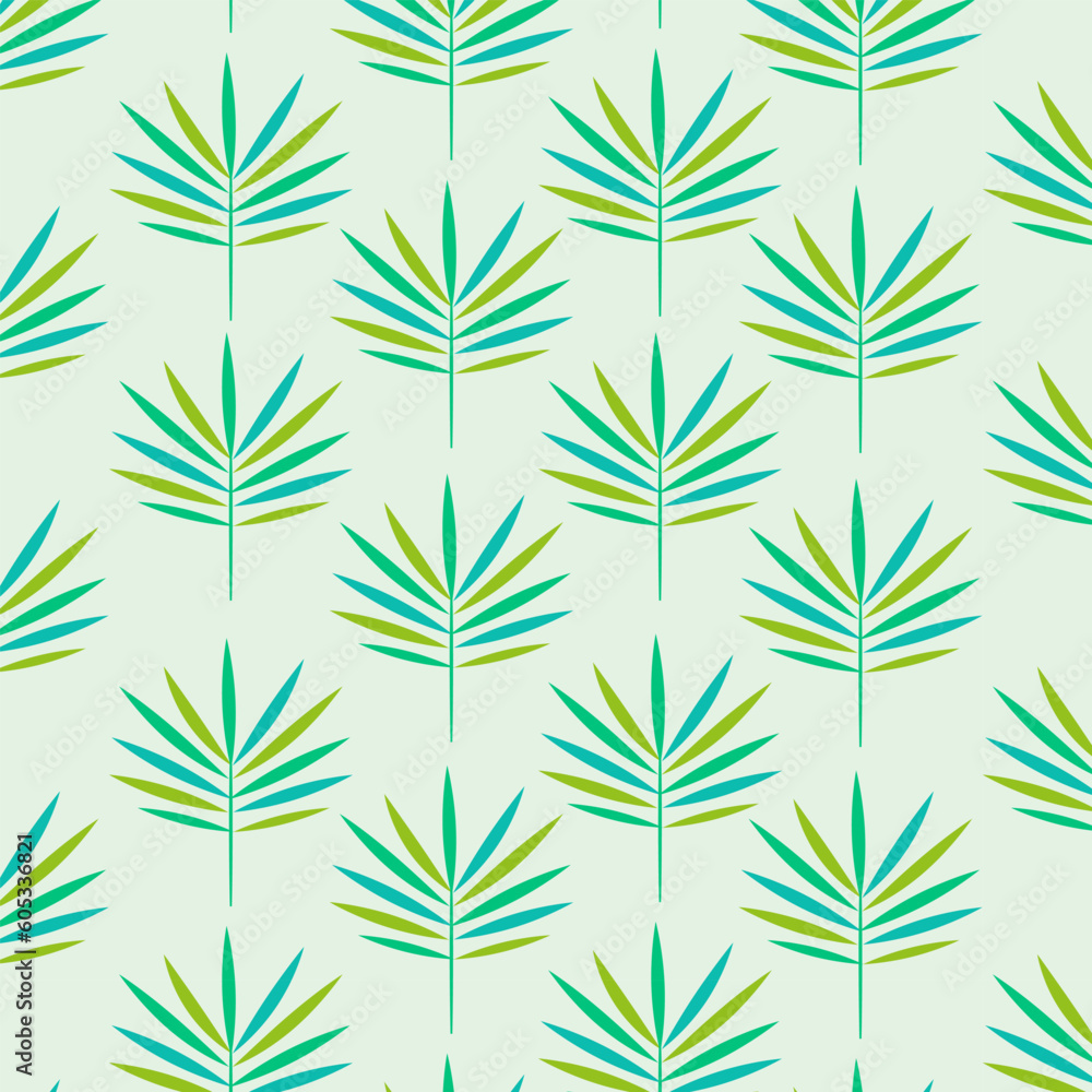 Beautiful Geometric tropical palm leaves seamless pattern in green and teal. For fabric, summer background, home decor and wallpaper 