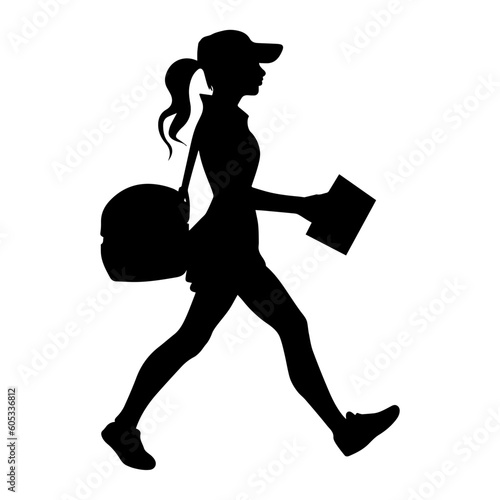 Vector illustration. Silhouette of a courier girl. Delivery service.