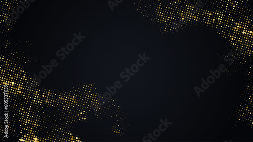 Gold glitter texture on black background. Golden color. Abstract particles of golden color on a background. Glitter confetti. Festive background.