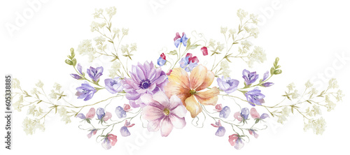 Watercolor Bouquet with Wildflowers. Multicolor Flowers. Design for Card on the white Background. © vectorgirl