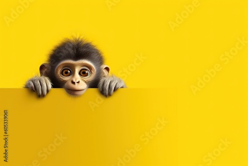 Cute monkey holding a blank board, generative ai photo