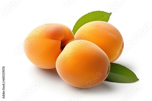Fresh apricots on a white background, generative ai