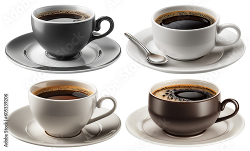 Set of delicious black coffee cups  cut out. Based on Generative AI