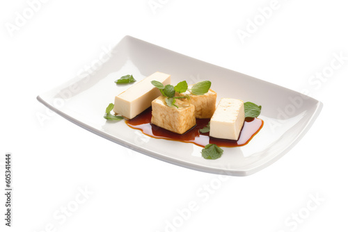 Tofu on dish isolated on transparent background. Generative Ai