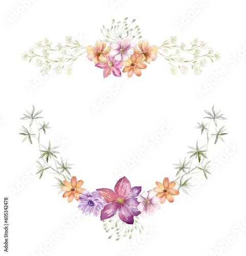 Watercolor Frame with Wildflowers on the white Background. Summer Illustration © vectorgirl